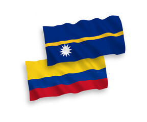 Flags of Republic of Nauru and Colombia on a white background