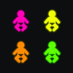 Baby four color glowing neon vector icon