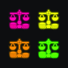 Obraz premium Balance four color glowing neon vector icon
