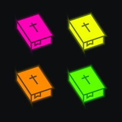 Bible four color glowing neon vector icon