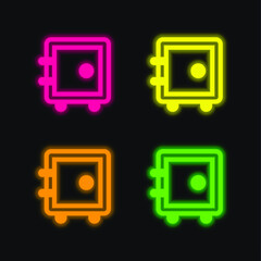 Big Safe Box four color glowing neon vector icon