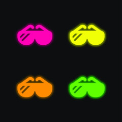 Big Sunglasses four color glowing neon vector icon