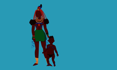 African Mother and Child Illustration