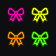 Bow four color glowing neon vector icon