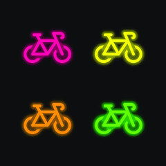 Bicycle four color glowing neon vector icon