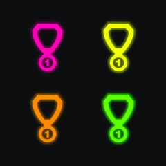 Best Place Medal Necklace four color glowing neon vector icon