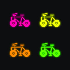 Bicycle four color glowing neon vector icon