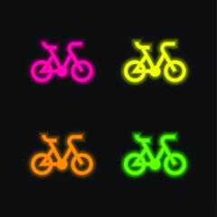 Bike four color glowing neon vector icon