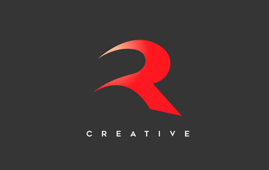 Curved Creative Letter R Logo Design with Swoosh Style Design and Orange Color on Black Background
