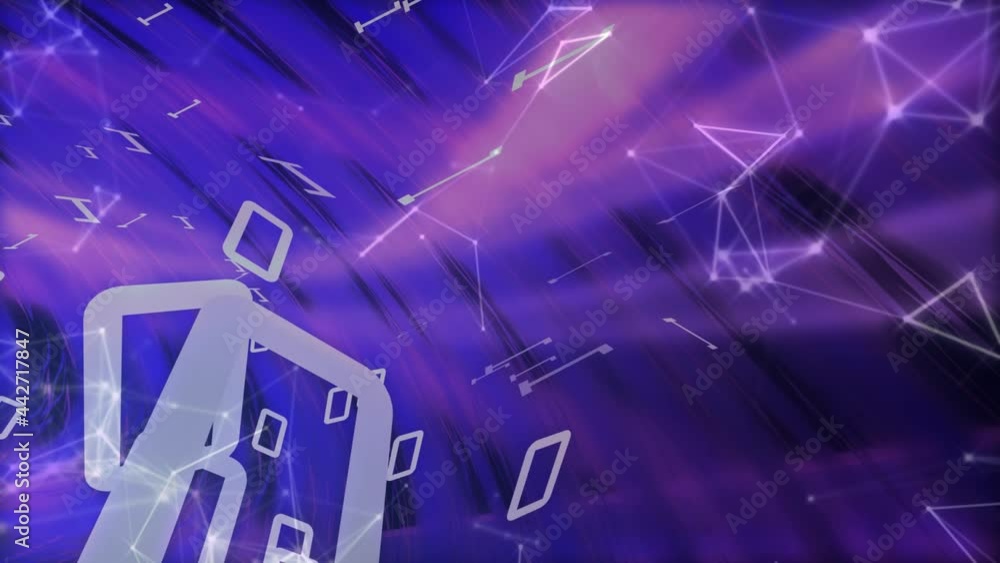 Poster animation of binary coding, globe and digital icons over business people using computers