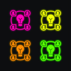 Brainstorming four color glowing neon vector icon