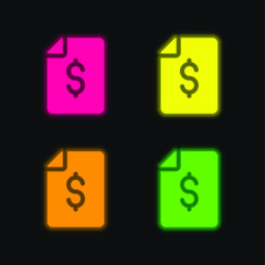 Bill four color glowing neon vector icon