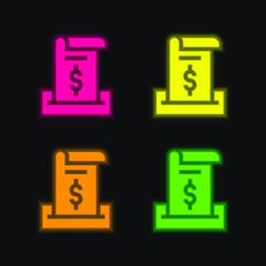 Bill four color glowing neon vector icon