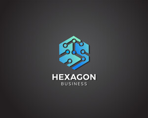 hexagon tech logo creative box creative concept color modern