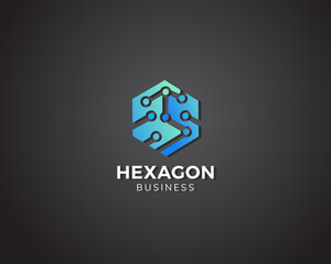 Fototapeta premium hexagon tech logo creative box creative concept color modern