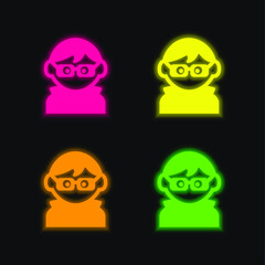 3D Text four color glowing neon vector icon