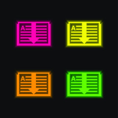 Book four color glowing neon vector icon