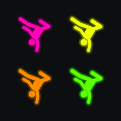Breakdance four color glowing neon vector icon