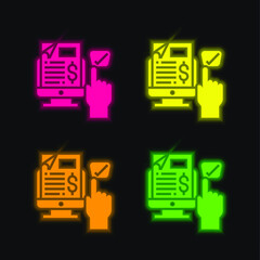 Bill four color glowing neon vector icon