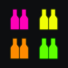 Bottle four color glowing neon vector icon