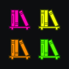 Books four color glowing neon vector icon