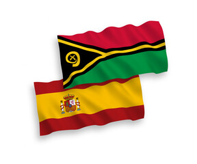 Flags of Republic of Vanuatu and Spain on a white background