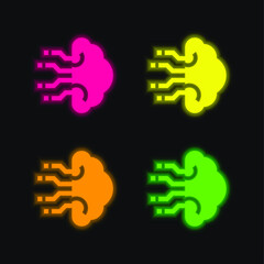 Brain four color glowing neon vector icon