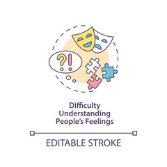 Difficulty understanding people feelings concept icon. Autism sign abstract idea thin line illustration. Trouble recognising others emotions. Vector isolated outline color drawing. Editable stroke