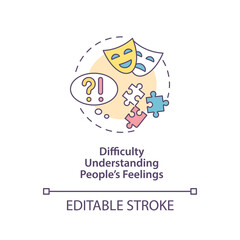 Difficulty understanding people feelings concept icon. Autism sign abstract idea thin line illustration. Trouble recognising others emotions. Vector isolated outline color drawing. Editable stroke