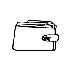 Doodle wallet.Line art hand drawn illustration.