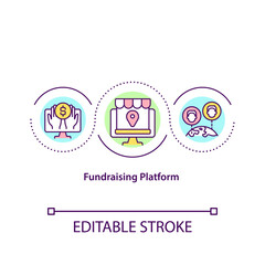 Fundraising platform concept icon. Place to collect investments for future projects. Charity application idea thin line illustration. Vector isolated outline color drawing. Editable stroke