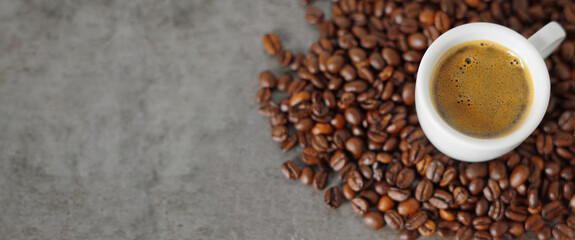 Coffee Espresso Cup And Coffee Beans Banner