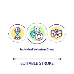 Individual volunteer grant concept icon. Paying people for charity. Person working without getting money idea thin line illustration. Vector isolated outline color drawing. Editable stroke