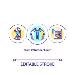 Team volunteer grant concept icon. Non profit organizations. Charity company. No financial purpose idea thin line illustration. Vector isolated outline color drawing. Editable stroke