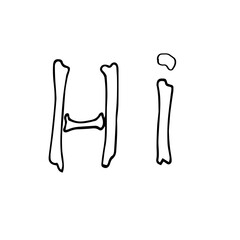 Vector image of the inscription-Hi in the form of bones. For Halloween. Black outline. Hand-drawn. Design of posters, postcards, invitations for holidays, decor.
