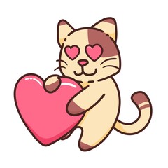 Cute Adorable Happy Love Pink Heart Romance Brown Cat cartoon doodle vector illustration flat design style