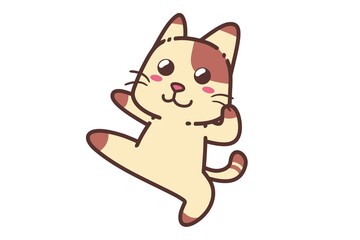 Obraz na płótnie Canvas Cute Adorable Happy Brown Cat Sport Fight Kick Pose Active cartoon doodle vector illustration flat design style