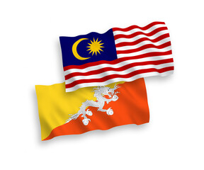 Flags of Kingdom of Bhutan and Malaysia on a white background