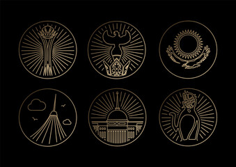 Simple set of Nur-Sultan vector line icons. Contains such icons as Baiterek, sun, eagle, camel