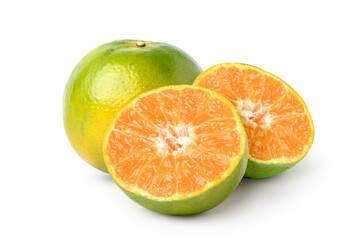 Shogun (Tangerine) with cut in half isolated on white background.