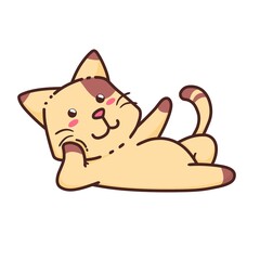 Cute Adorable Happy Lazy Brown Cat cartoon doodle vector illustration flat design style