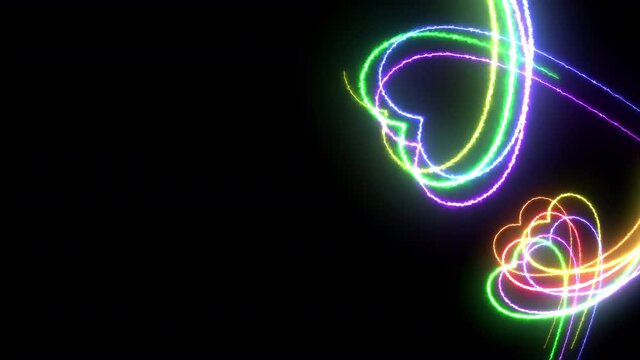 Colorful heart LGBT Pride Month symbol abstract  motion movement line blazing neon glowing on black background 