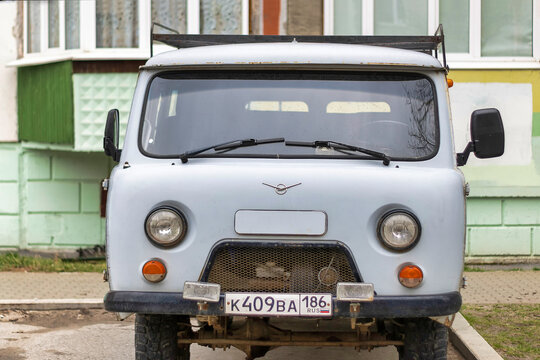 Soviet gray car UAZ. Surgut, Russia - 17, May 2021.