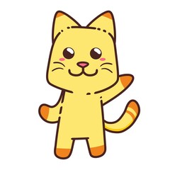 Happy Yellow Cat Kitten cartoon doodle vector illustration flat design style