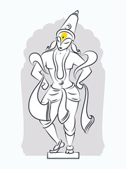 Lord Vitthal aka Pandharinath, Pandurang, Pandhari, Vithoba, Vithu Mauli Dancing on a brick in akimbo position; Creative Conceptual Indian Miniature Cartoon Style Vector Graphic Illustration Art.