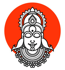 Minimalist Style Conceptual Vector Graphic Illustration of Smiling Lord Vitthal aka Pandurang, Vithu Mauli, Pandharinath with jewellery, Black and white Geometric Line Art created using Basic Shapes.