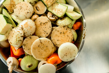 top view of bowl with different chopped vegetables. Healthy eating