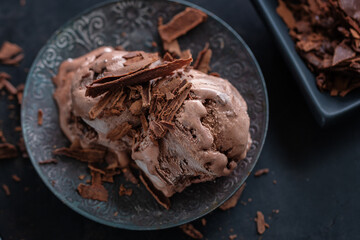 Dark chocolate ice cream with chocolate chunks
