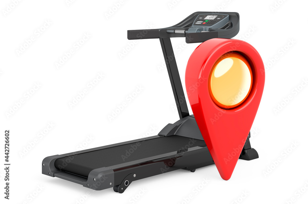 Aufkleber map pointer with treadmill. 3d rendering