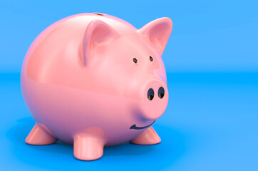 Piggy bank on blue backdrop, 3D rendering